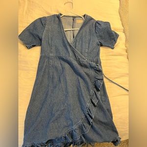 ASOS design maternity denim wrap dress in dark wash blue